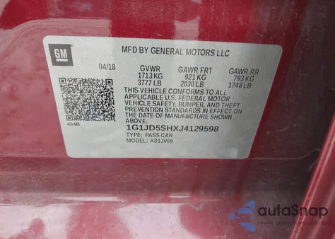 2018 Chevrolet Sonic Lt Auto from USA, damaged, VIN 1G1JD5SHXJ4129598